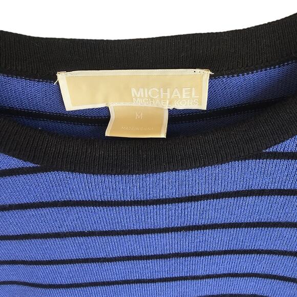 MICHAEL Michael Kors Royal Blue Striped Sweater Dress with Silver Metallic Studs - Picture 4 of 5